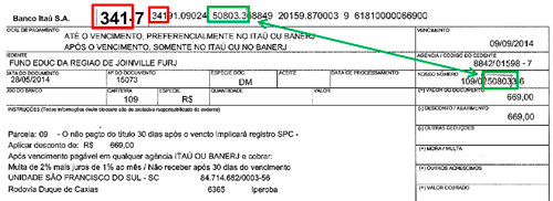 exemplo de boleto emetido pelo Banco Ita